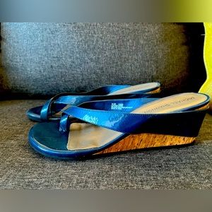 New! Michael Shannon Patent Blue Leather Sandals in Size 9.5